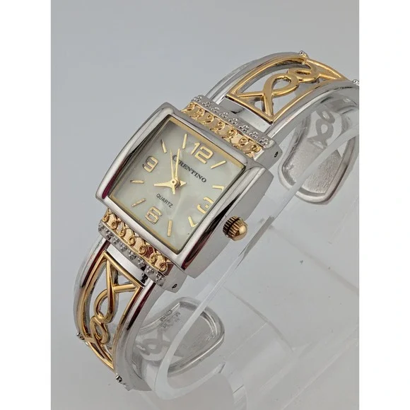 Accutime Cerentino Watch Women 25mm Silver/Gold Bangle Band- New Battery - Picture 2 of 7